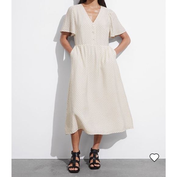 &other stories Flutter-Sleeve Midi Dress White Polka Dot - Picture 1 of 5